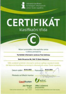 Certifikát 2022-2024 - Turistické informační centrum Pod Zvičinou